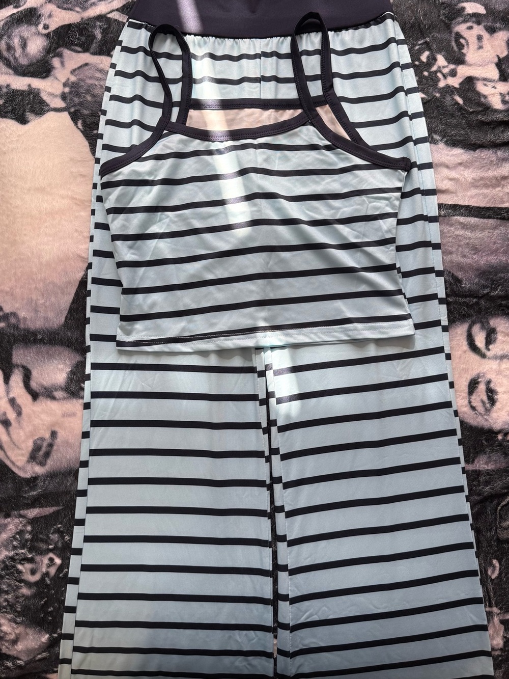 Striped Light Blue & Black Two-Piece Lounge Set